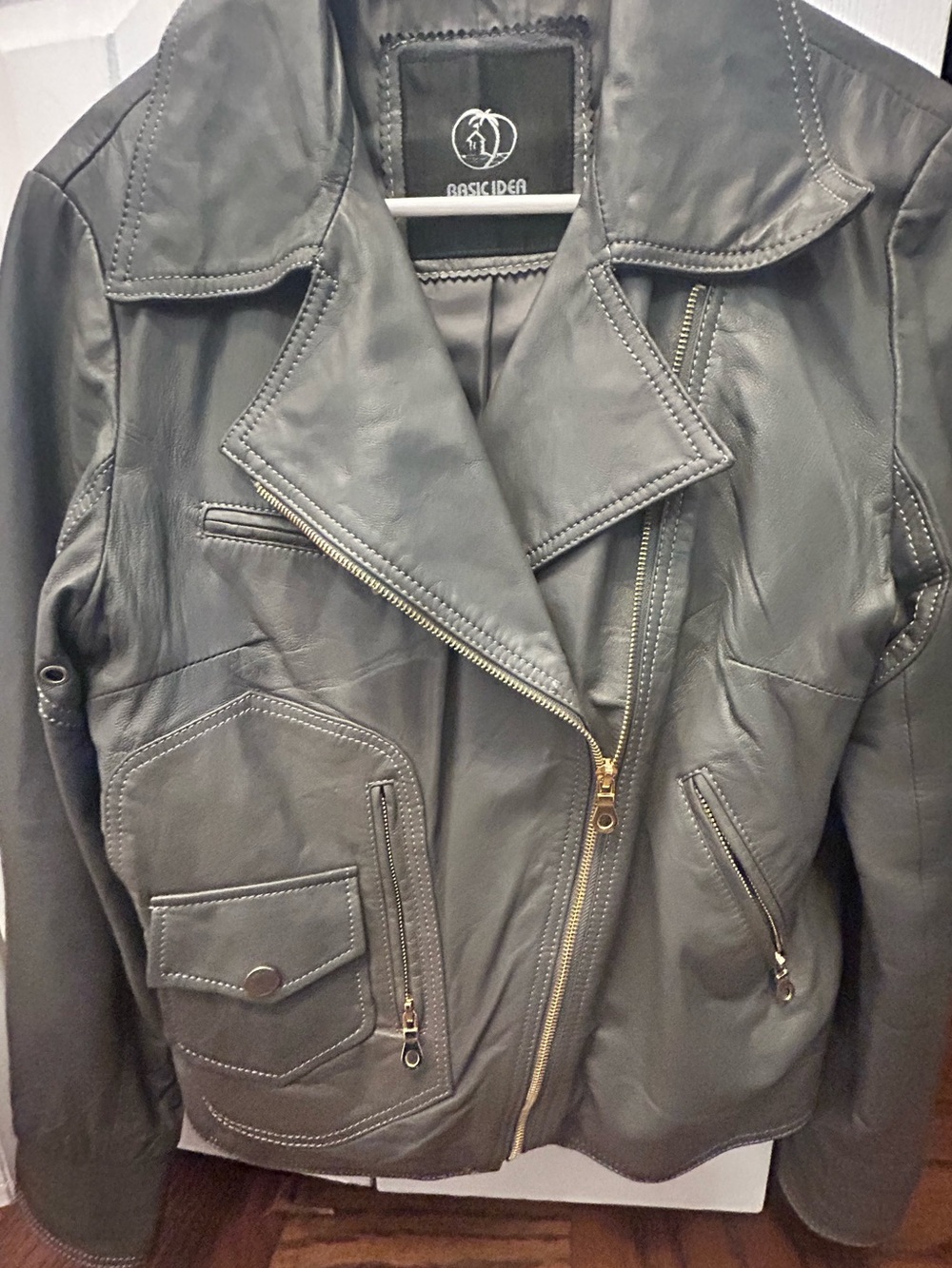 Women's Gray Leather Motorcycle Jacket